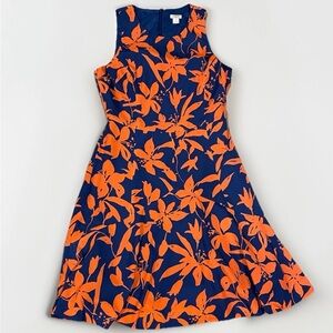 J. Crew Fit and Flare Sleeveless Lightweight Cocktail Dress Blue + Orange size 4